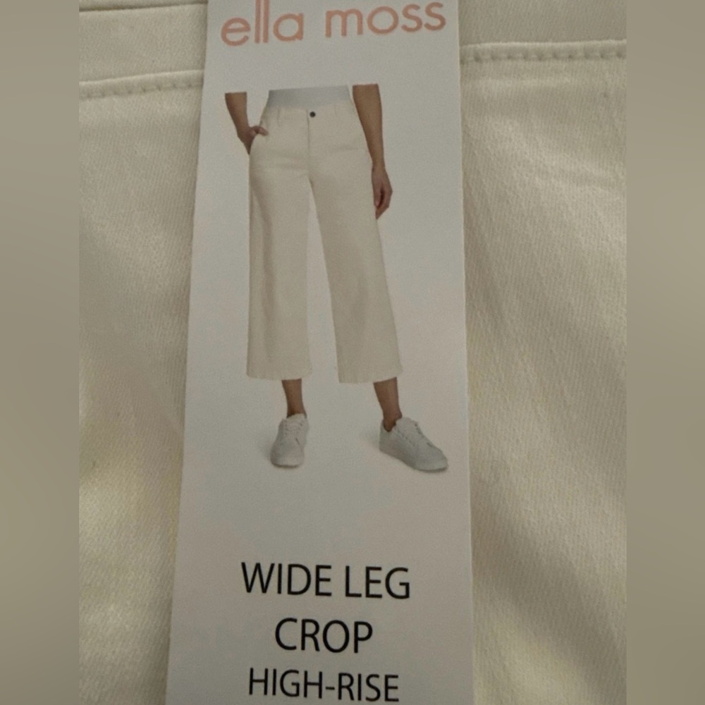 Ella Moss Cream Wide Leg Cropped Trousers Women’s Comfy Casual Dress Pants NWT - Picture 3 of 4